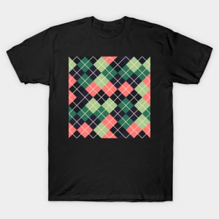 Argyle Pattern Green Pink and Navy T-Shirt